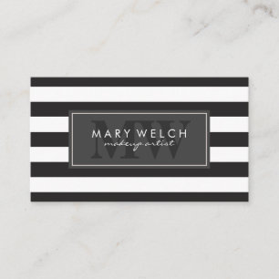 Black White Stripes Monogram (appointment card) Appointment Card