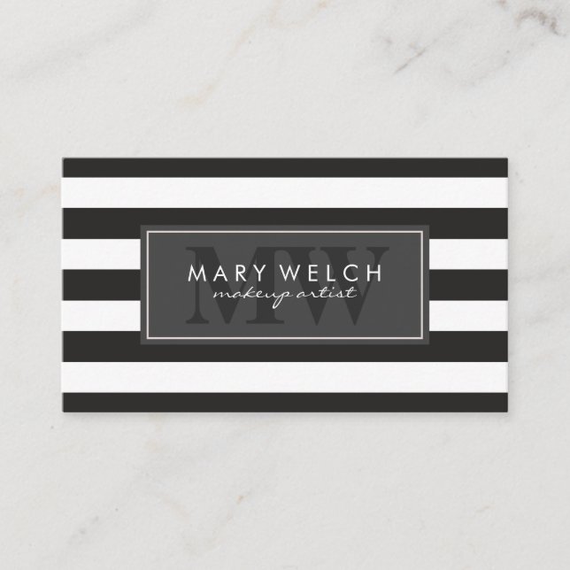 Black White Stripes Monogram (appointment card) Appointment Card (Front)