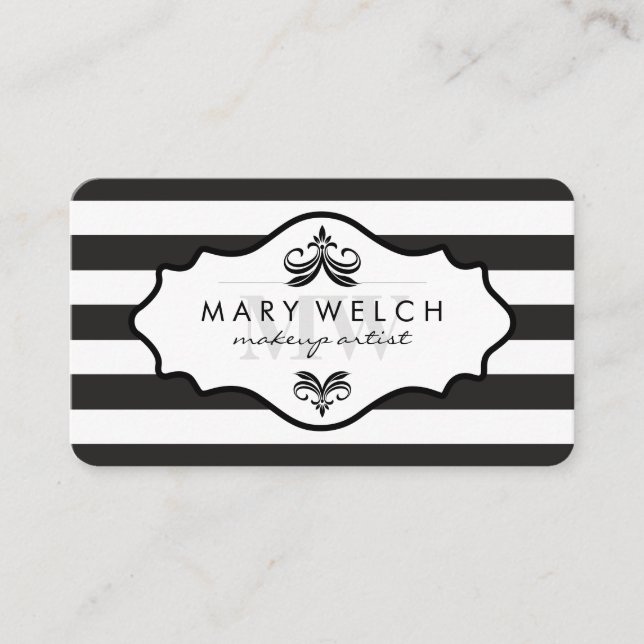 Black White Stripes Monogram (appointment card) Appointment Card (Front)
