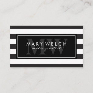 Black White Stripes Monogram (appointment card) Appointment Card