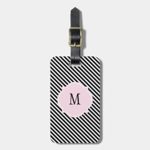 Black & White Stripes Monogram Luggage Tag