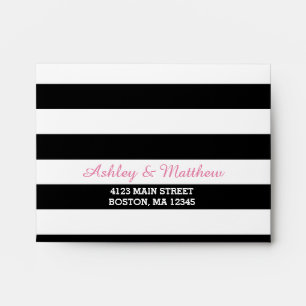 Black & White Stripes Monogram   Pink Lining RSVP Envelope
