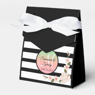 Black White Stripes Monogramm Floral Favour Box