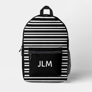 Black White Stripes Personalise Pattern Printed Backpack