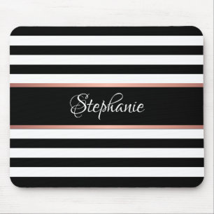 Black White Stripes Personalised Mouse Pad