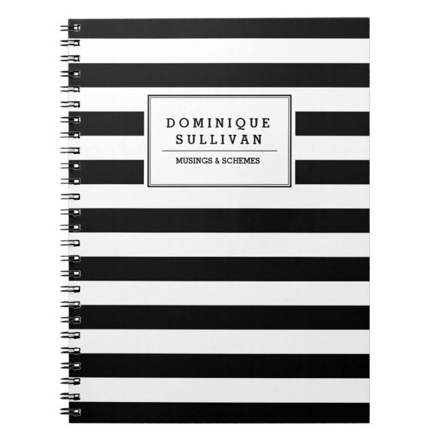 Black & White Stripes Personalised Notebook (Front)