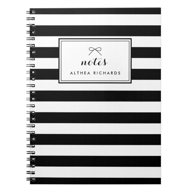 Black & White Stripes Personalised Notebook (Front)