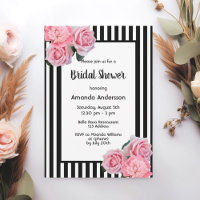 Black white stripes pink florals Bridal Shower