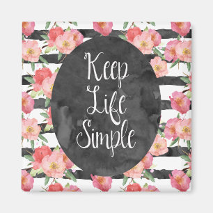 Black White Stripes Pink Watercolor Floral Magnet