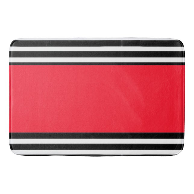 Black White Stripes Red Band  Bath Mat (Front)