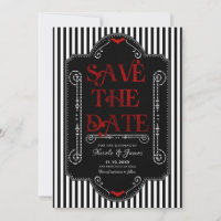 Black White Stripes Red Gothic Bat Wedding