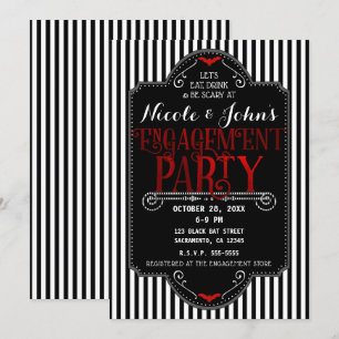 Black White Stripes Red Gothic Engagement Party Invitation
