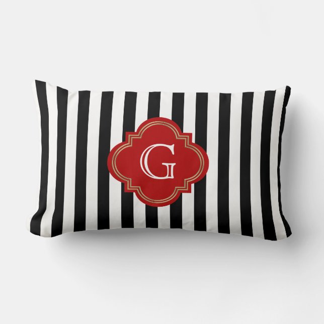 Black White Stripes, Red Label Monogram Lumbar Cushion (Front)