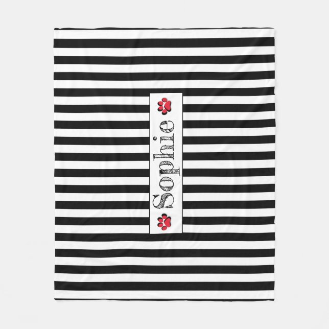 Black White Stripes Red Personalised Dog Cat Pet  Fleece Blanket (Front)