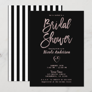 Black White Stripes Rose Gold Pink Bridal Shower   Invitation