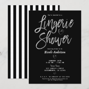 Black White Stripes Rose Gold Pink Lingerie Shower Invitation