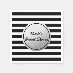 Black & White Stripes Silver Faux Foil Party Napkin