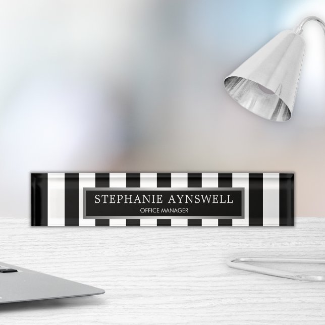 Black White Stripes Silver Personalised Nameplate (Creator Uploaded)