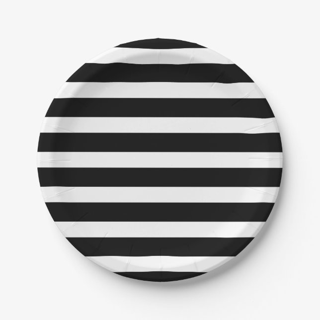 Black & White Stripes Striped Chic Party Paper Plate (Front)