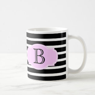 Black & White Stripes w/ Pink, add initial Coffee Mug