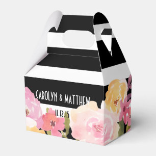 Black White Stripes Watercolor Floral Wedding Favour Box