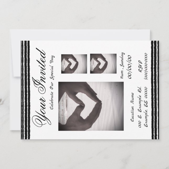 Black White Stripes Wedding Invitation Card (Back)
