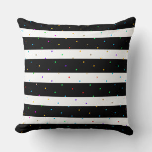 Black & White Stripes With Colourful Dots Pattern Cushion