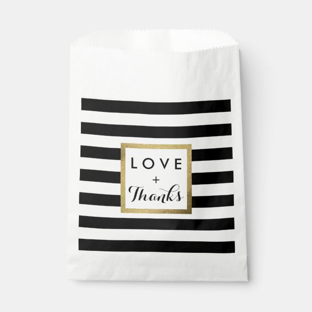 Black & White Stripes with Gold Foil Wedding Favour Bag (Front)