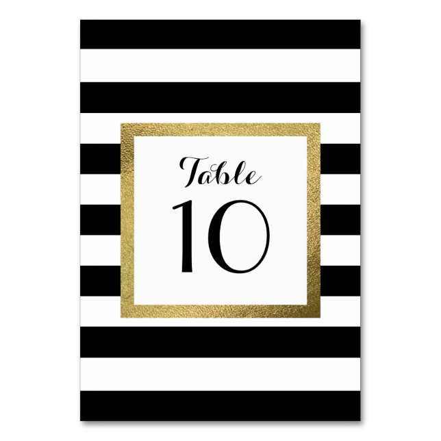 Black & White Stripes with Gold Foil Wedding Table Number (Front)