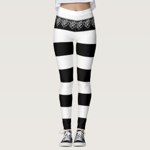 Black & White Stripes with Lace Leggings