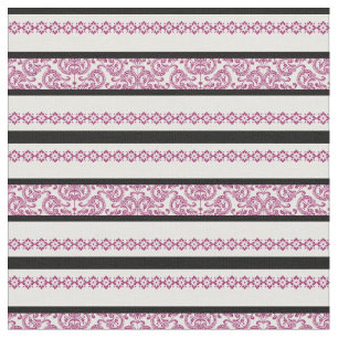 Black & White Stripes with Magenta Floral Pattern Fabric