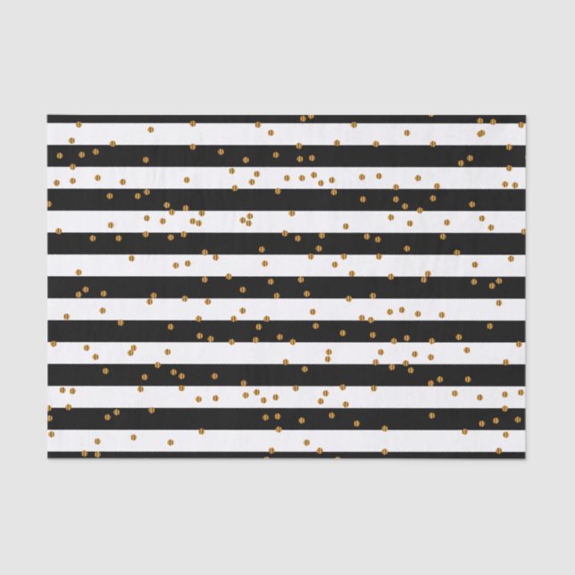 Black & White Stripes with Metallic Gold Confetti Tissue Paper (Front)