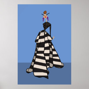 Black & White Stripes Woman Fashion Illustration Poster