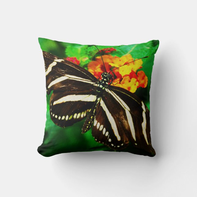Black white stripes zebra butterfly longwing photo cushion (Front)