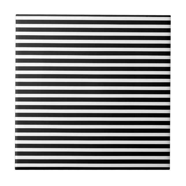 Black & White Strips Simple Stylish Modern Minimal Ceramic Tile (Front)