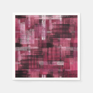 Black, white strokes and stripes on burgundy. napkin