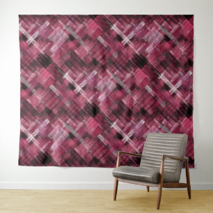 Black, white strokes and stripes on burgundy. tapestry