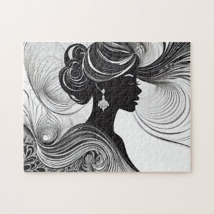 Black & White: Stunning African Woman Silhouette Jigsaw Puzzle