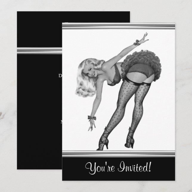 Black & White Style Pin-Up Girl 19 Invitation (Front/Back)
