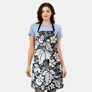 Black & White Stylised Floral Pattern 2 Apron