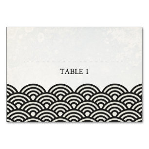 Black+White Stylised Waves Flat Place Name Card