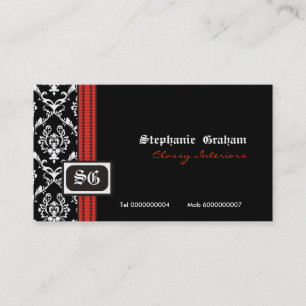 Black white stylish damask monogram business card