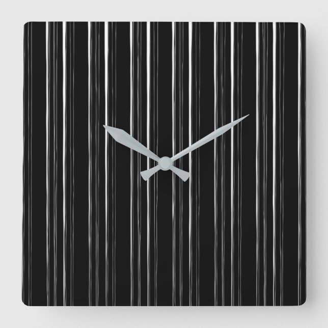 Black/White Stylish Irregular Stripe Pattern Square Wall Clock (Front)