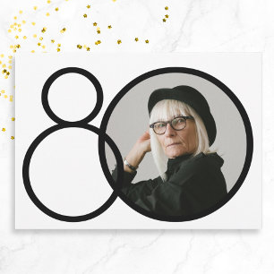 Black White Stylish Minimalist Photo 80th Birthday Invitation