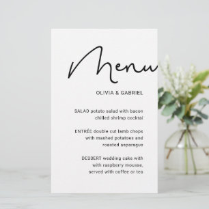 Black white Stylish script minimalist wedding menu