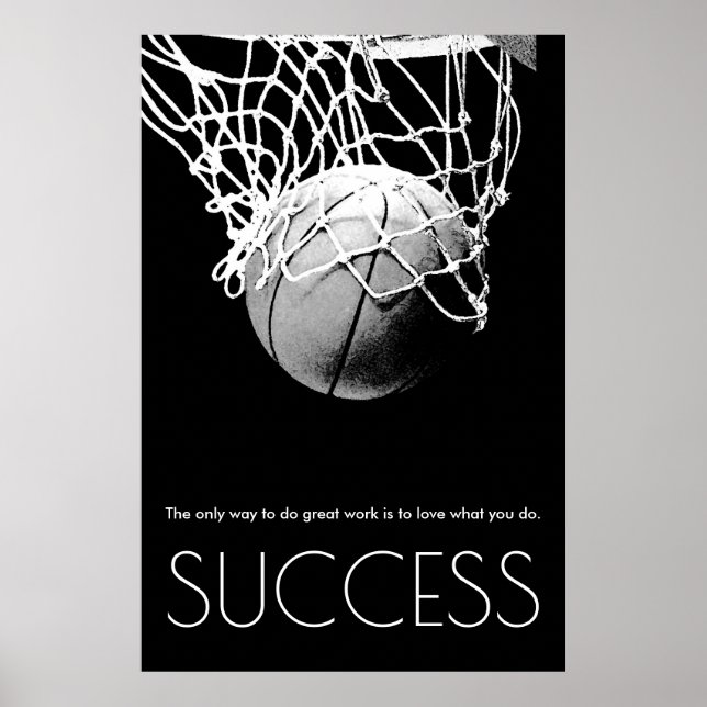 Black White Success Motivational Basketball Trendy Poster (Front)