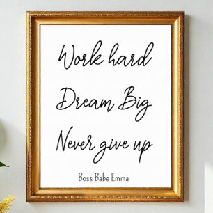 Black White Success Quote Work Hard Gym Poster