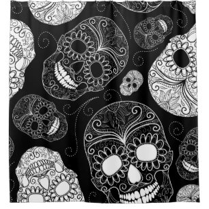 Black & White Sugar Skull Heads Shower Curtain