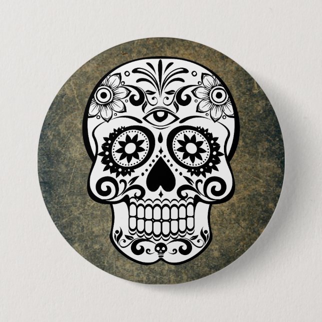 Black & White Sugar Skull Slate 7.5 Cm Round Badge (Front)