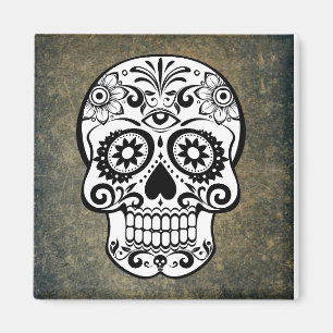 Black & White Sugar Skull Slate Magnet